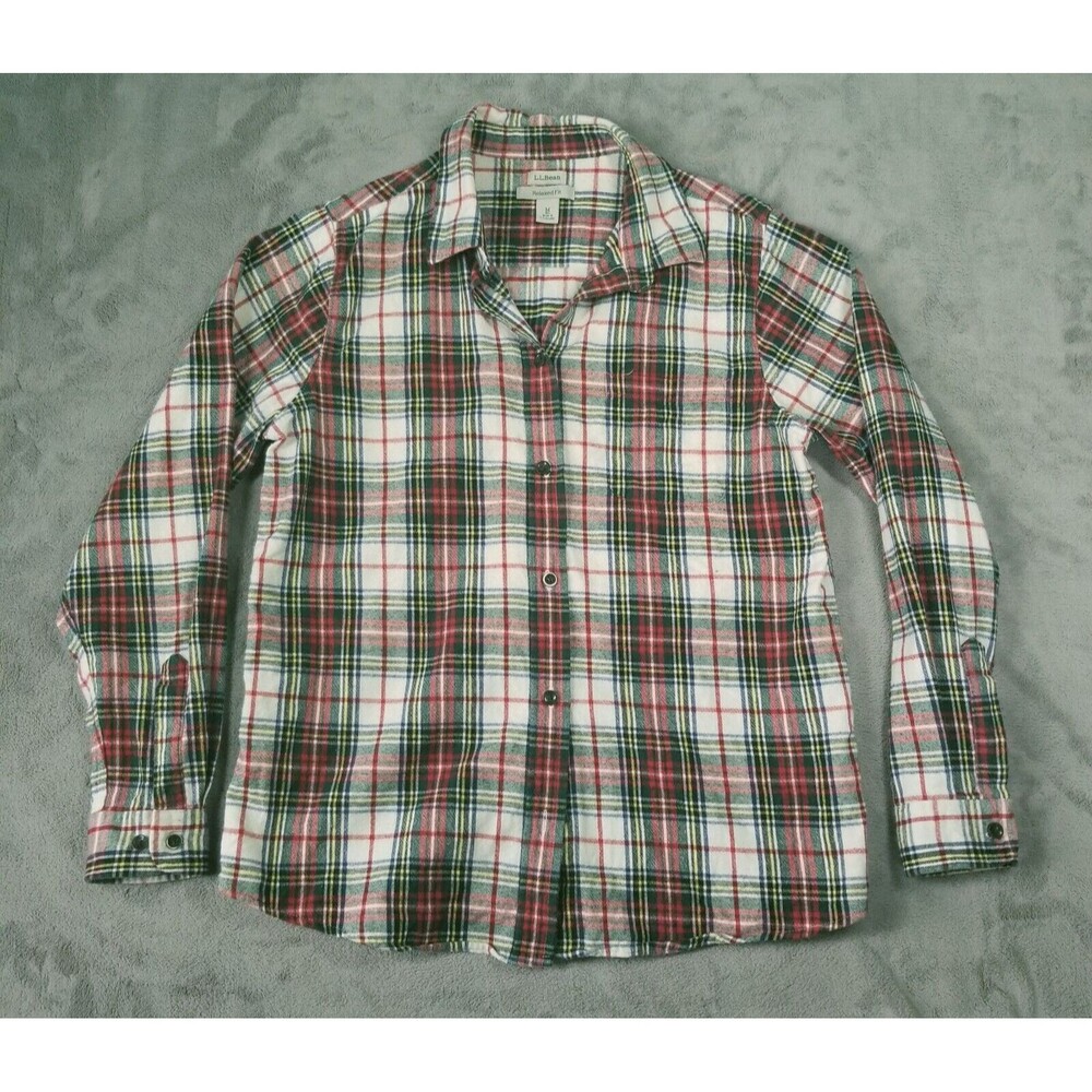 Lands End Flannel Shirt Mens Medium Red Plaid Long Sleeve Button Down Holiday